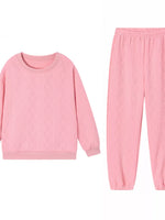 Texture Round Neck Top and Pants Set