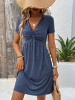 Twist Front V-Neck Short Sleeve Casual Dress - Ladyez