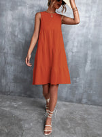 Tiered Round Neck Sleeveless Mini Tank Dress - Ladyez