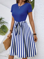 Striped Round Neck Short Sleeve Dress