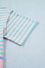 Stripe Exposed Seam Mixed Patchwork Loose Short Set