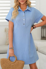 Button Front Short Sleeve Mini Dress