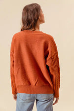 SO ME Embroidered Flower Cable Knitted Sweater