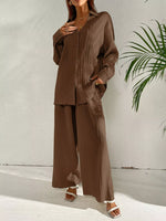Long Sleeve Shirt & Wide Leg Pants Set