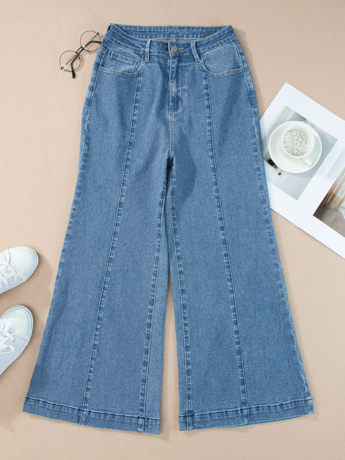 Seam Detail Flared Bottom Ankle Length Jeans - Ladyez
