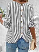 Striped Round Neck Half Sleeve Casual Blouse - Ladyez