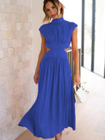 Cutout Mock Neck Sleeveless Ruched Dress - Ladyez
