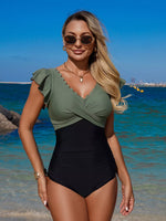 Ruffled Sleeve Ruched One-Piece Swimsuit