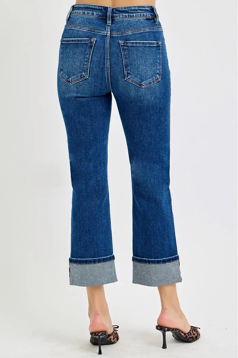 RISEN Full Size High Rise Ankle Straight Cuffed Jeans Plus Size - Ladyez