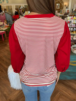 Striped Button-Detail Long Sleeve Top