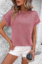 Mandy Striped Round Neck Short Sleeve T-Shirt - Ladyez