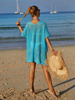 Angel Wings Openwork Flower V-Neck Short Sleeve Cover Up - Ladyez