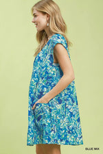 Umgee Tropical Floral Flutter Sleeve Swing Dress