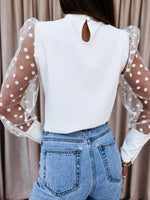 Polka Dot Mesh Sleeve Blouse