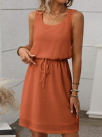 Waffle-Knit Drawstring Mini Tank Dress - Ladyez