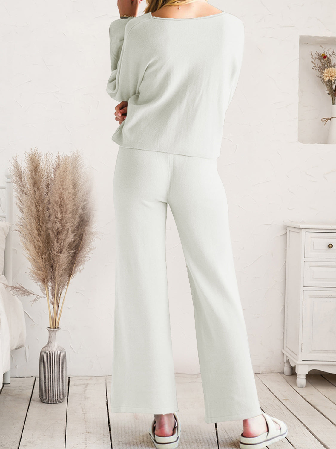 Long Sleeve Lounge Top and Drawstring Pants Set - Ladyez