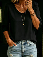 Full Size V-Neck 3/4 Sleeve T-Shirt Plus Size