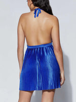Pleated Halter Neck Mini Dress - Ladyez