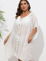 Crochet Trim V-Neck Beach Cover Up Dress - Ladyez