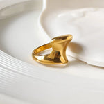 18K Gold-Plated Twisted Wave Statement Ring - Ladyez