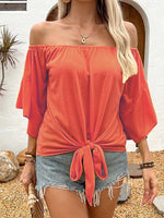 Tied Solid Off-Shoulder Blouse - Ladyez