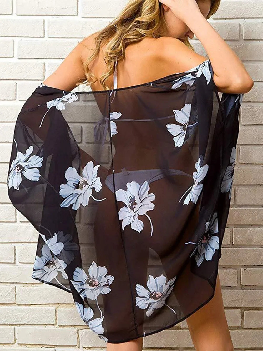 Open Front Half Sleeve Cover-Up - Ladyez