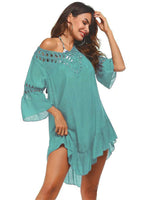 Backless Cutout Three-Quarter Sleeve Cover Up - Ladyez