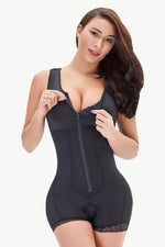 Full Size Zip-Up Scoop Neck Lace Trim Shapewear - Ladyez