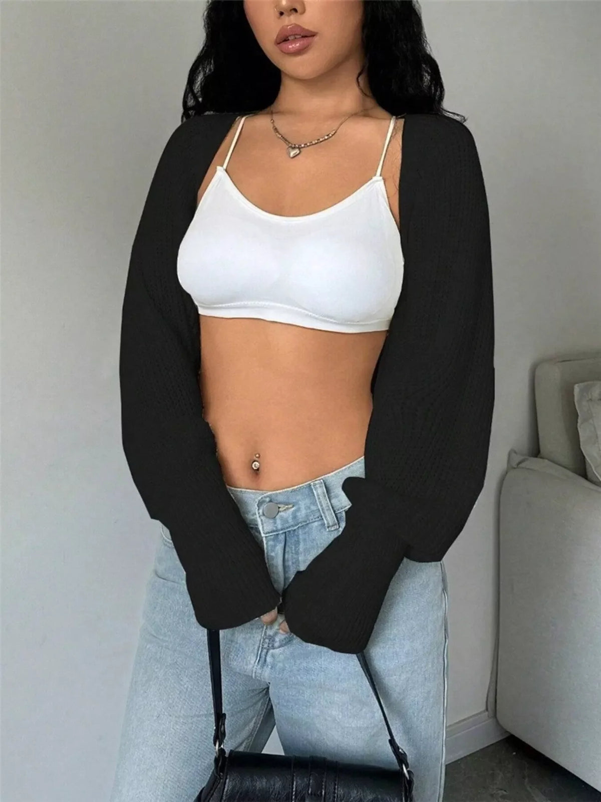 Cropped Knit Open Front Cardigan