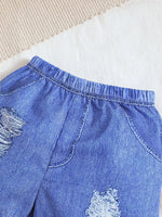 Children's Textured Polo Shirt & Ripped Shorts Set