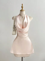 Satin Backless Halter Neck Dress