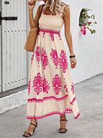 Smocked Bodice Colorful Print Tank Dress