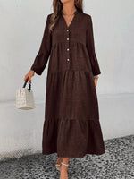 Ruffle Hem Button Front Tiered Dress