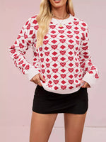 Heart Pattern Argyle Knit Long Sleeve Sweater