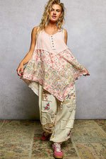 POL Round Neck Ribbed Tank with Woven Print Patch