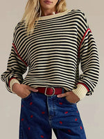 Striped Knit Round Neck Sweater