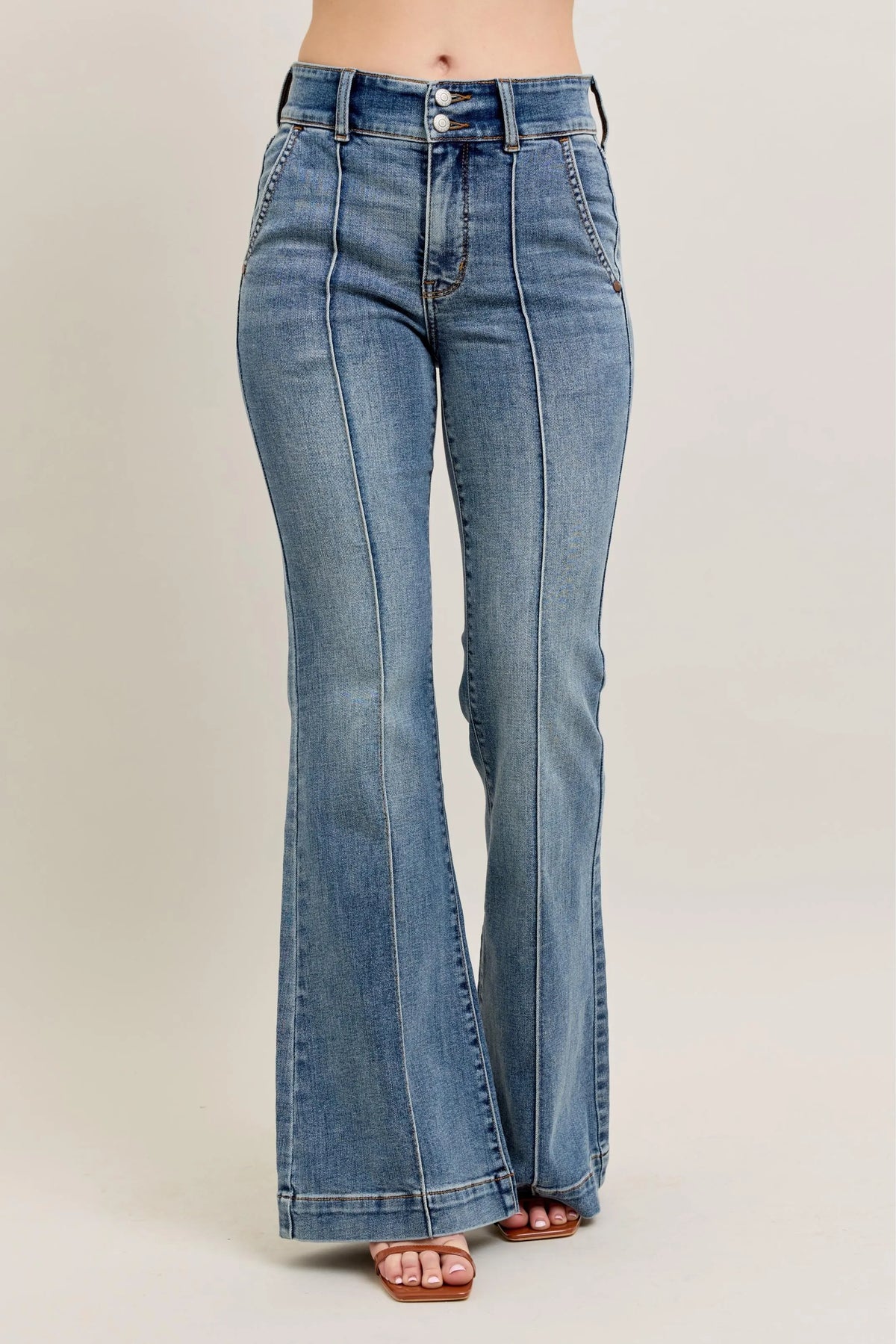 Judy Blue Full Size High-Waist Flare Denim Jeans with Front Seam Detail Plus Size - Ladyez