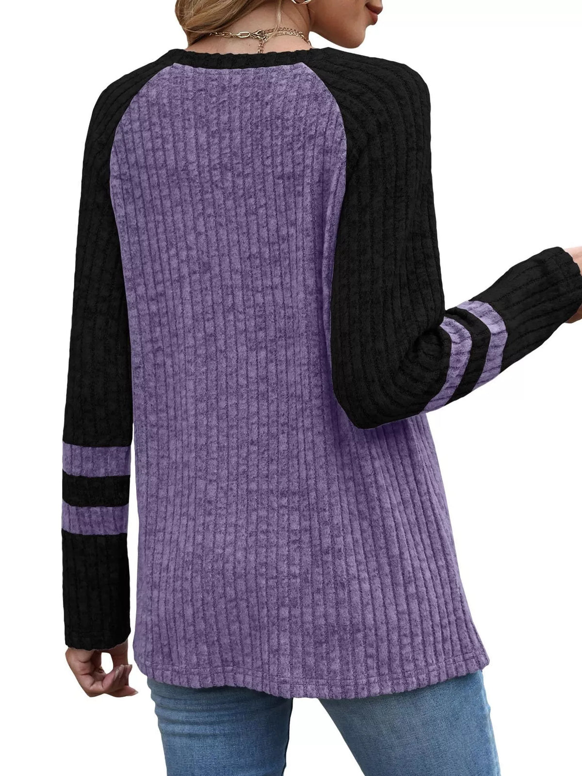 Ribbed Round Neck Raglan Sleeve Top