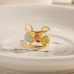 18K Gold-Plated Gemstone Open Cuff Ring