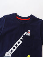 Children's Cartoon Vehicle Graphic Crew Neck T-Shirt Set