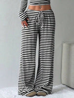 Striped Long Sleeve Crop Top and Wide Leg Pants Set