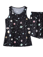 Printed Round Neck Top and Shorts Lounge Set