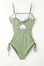 Ribbed Drawstring Sides Cutout One Piece Swimsuit - Ladyez