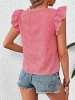 Ruffle Sleeve Gingham Square Neck Top - Ladyez