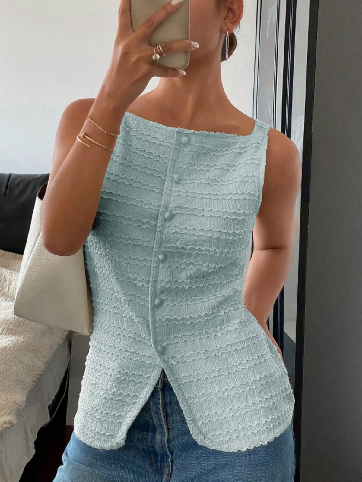 Textured Button-Front Tank