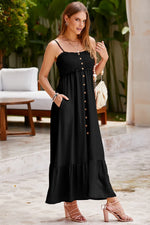 Smocked Spaghetti Strap Ruffle Hem Dress - Ladyez