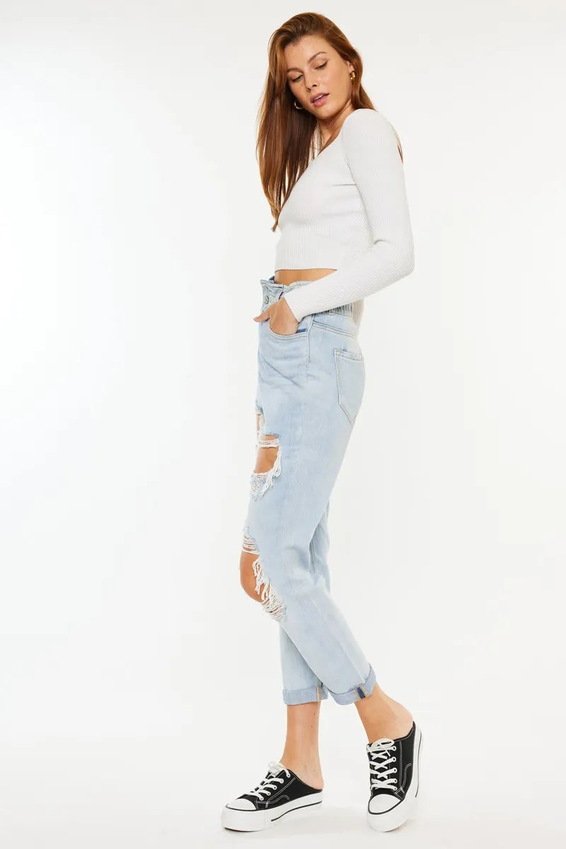 Kancan Open Pack Paperbag Mom Jeans - Ladyez