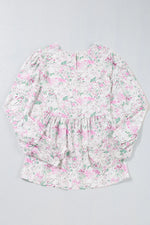 Printed Round Neck Long Sleeve Blouse