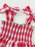 Children's Gingham Tiered Dress with Bow Tie Straps
