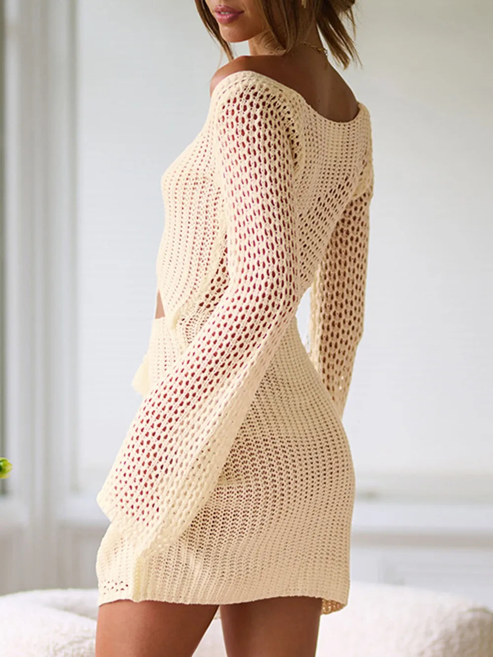Cutout Lace-Up Long Sleeve Cover Up - Ladyez
